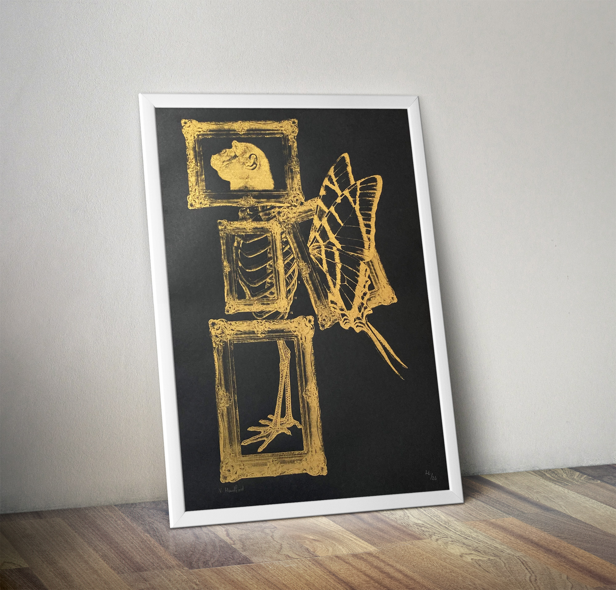 Screen Printed Monkey Poster - Fly My Pretties (Gold On Black) - Image 5