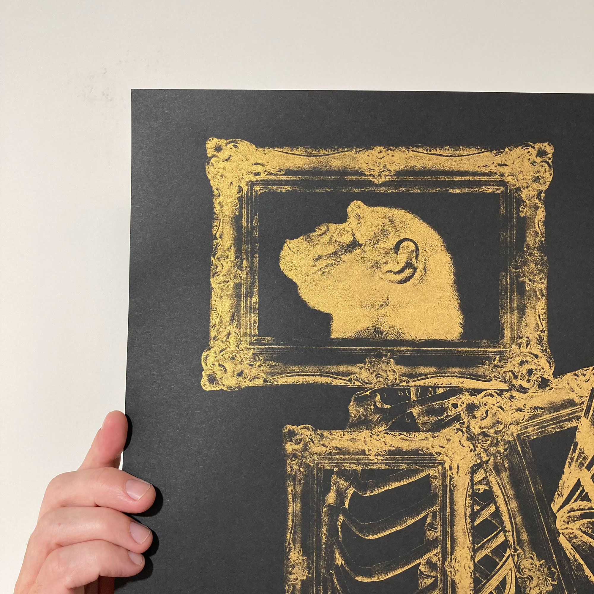 Screen Printed Monkey Poster - Fly My Pretties (Gold On Black) - Image 2