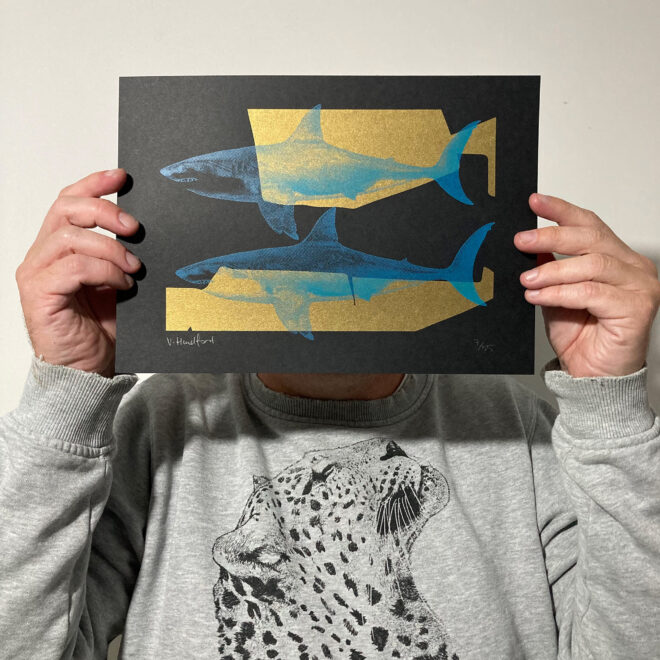 Screen Printed Shark Poster - Shark Tank (Gold and Blue)