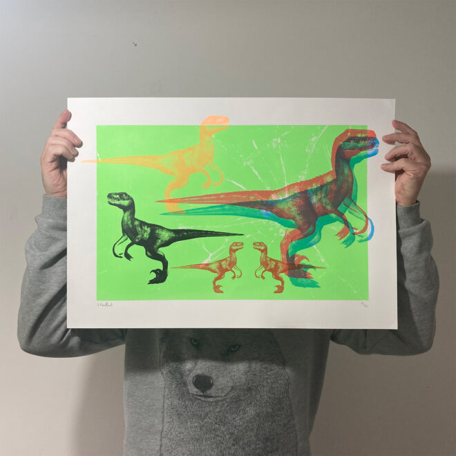 Dinosaur Screen Print - Raptors On Parade - Main Image