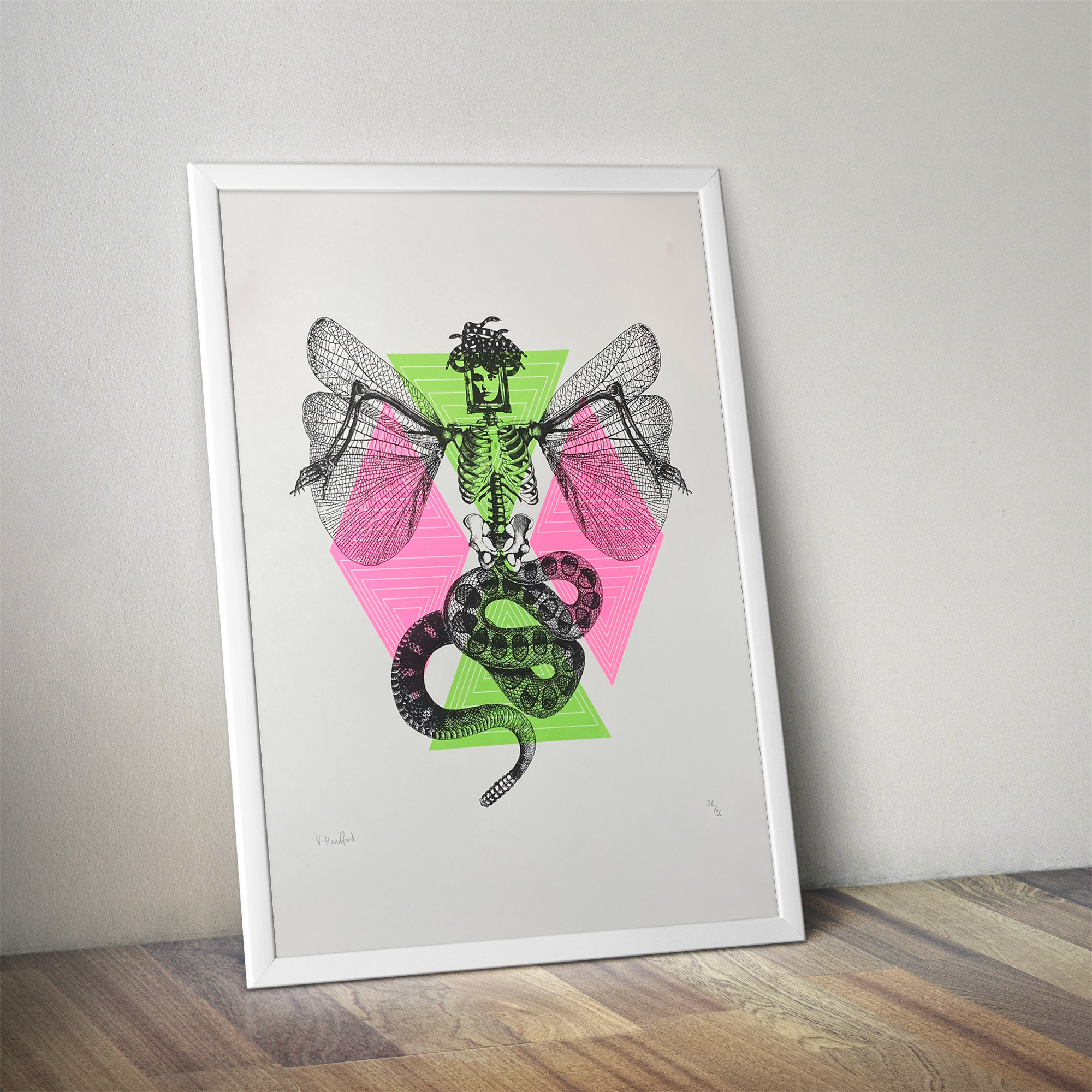 Screen Printed Poster - Medusa V4 Framed Mock Up