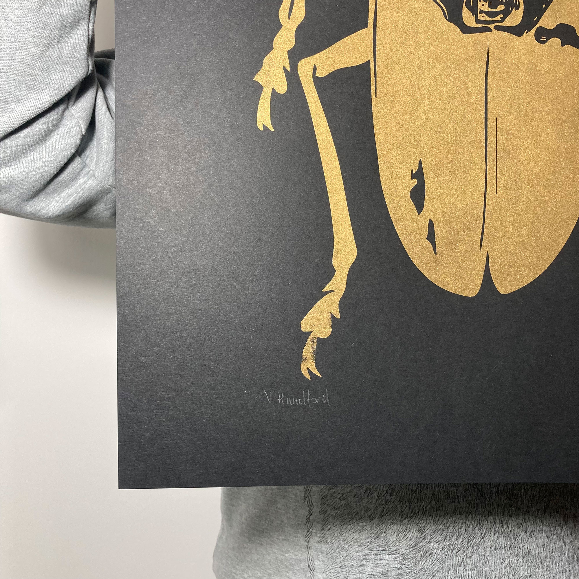 Screen Printed Insect Poster - Metamorphosis (Large Gold) Left Crop