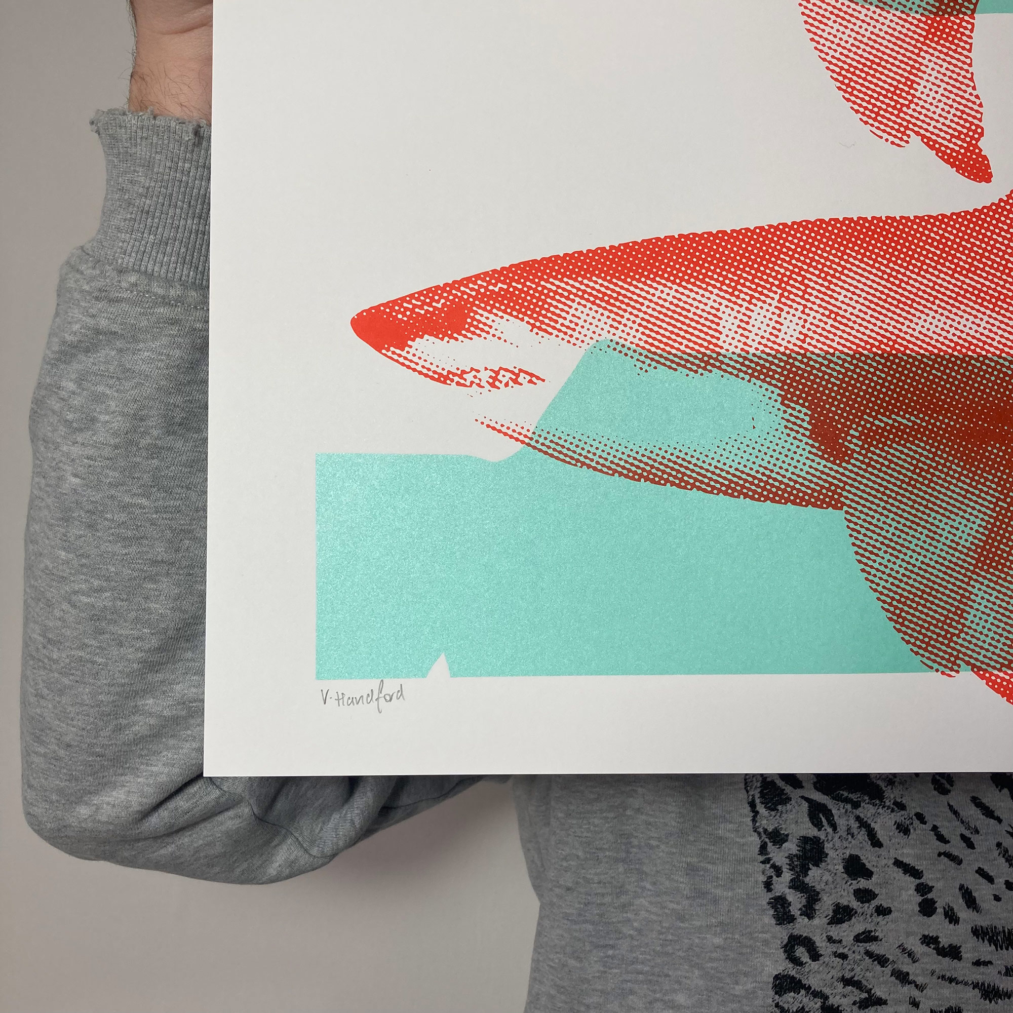 Screen Printed Shark Poster - 'Shark Tank (Turquoise and Red)' - Image 3