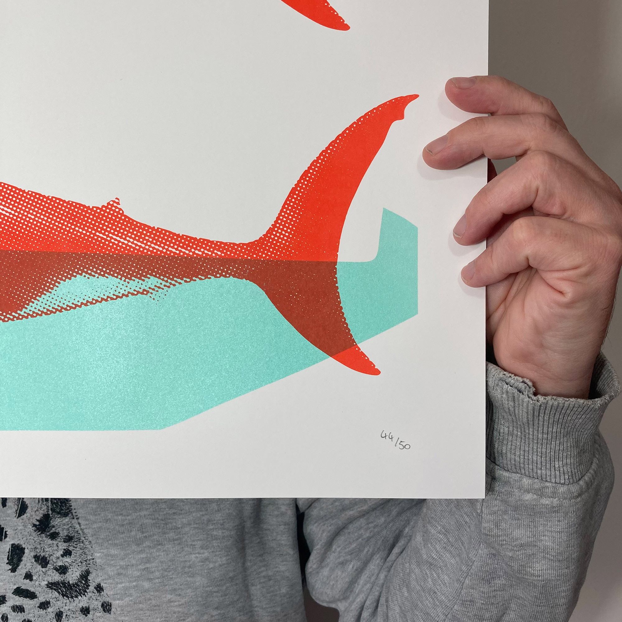 Screen Printed Shark Poster - Turquoise and Red - Hand Numbering
