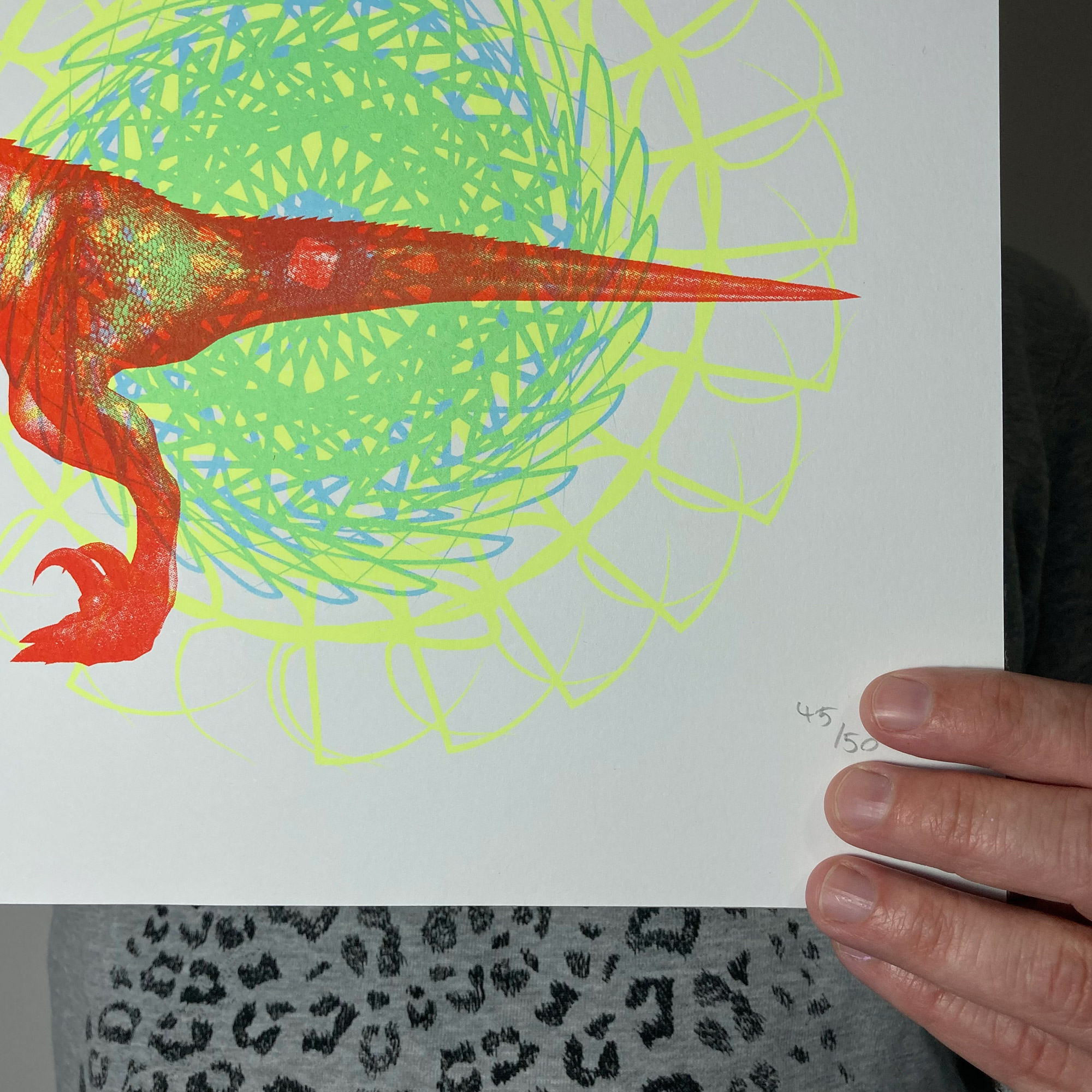 Screen Printed Dinosaur Poster - Psychedelic Raptor Rave_hand numbered