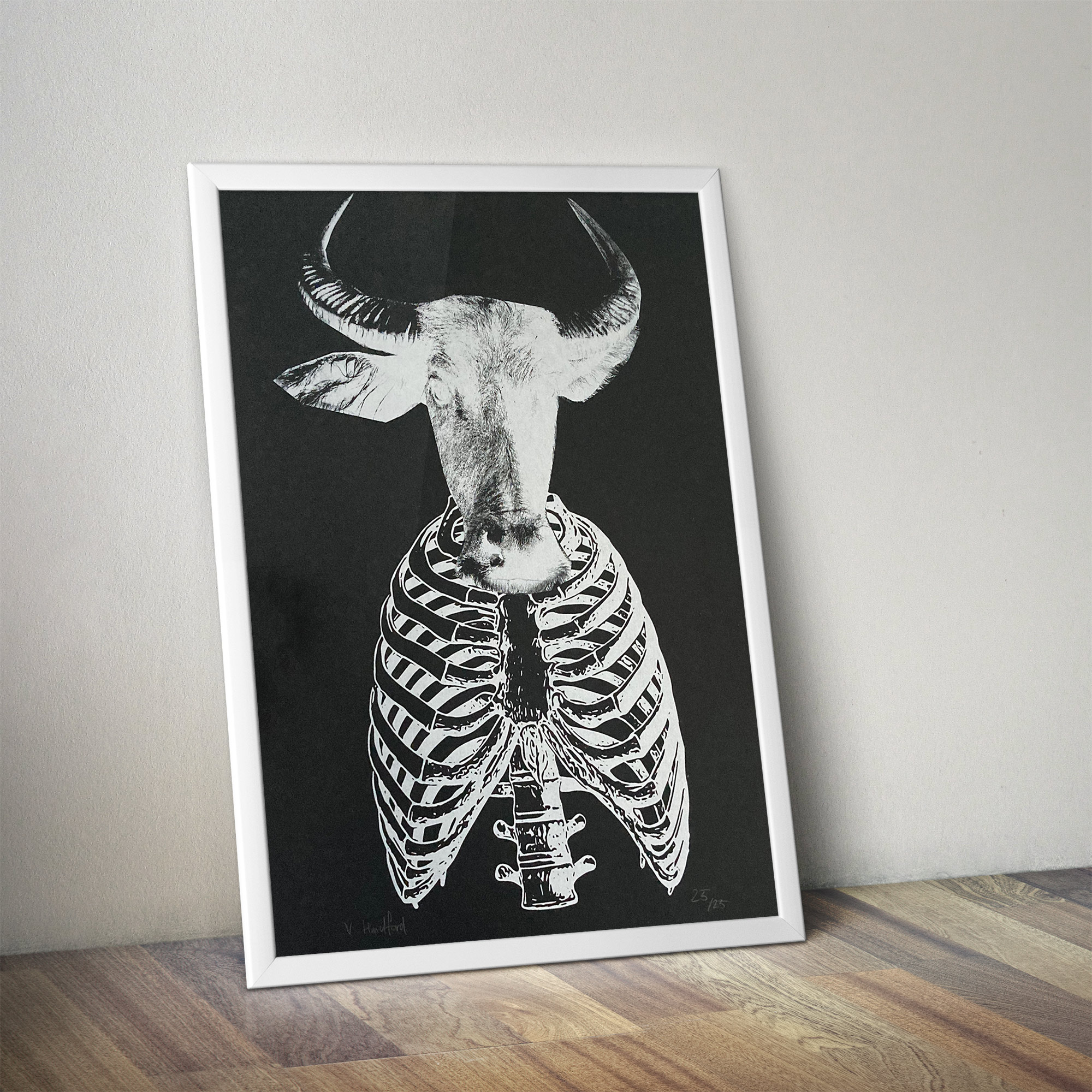 Screen Printed Poster - Minotaur-Black - mock up in a frame
