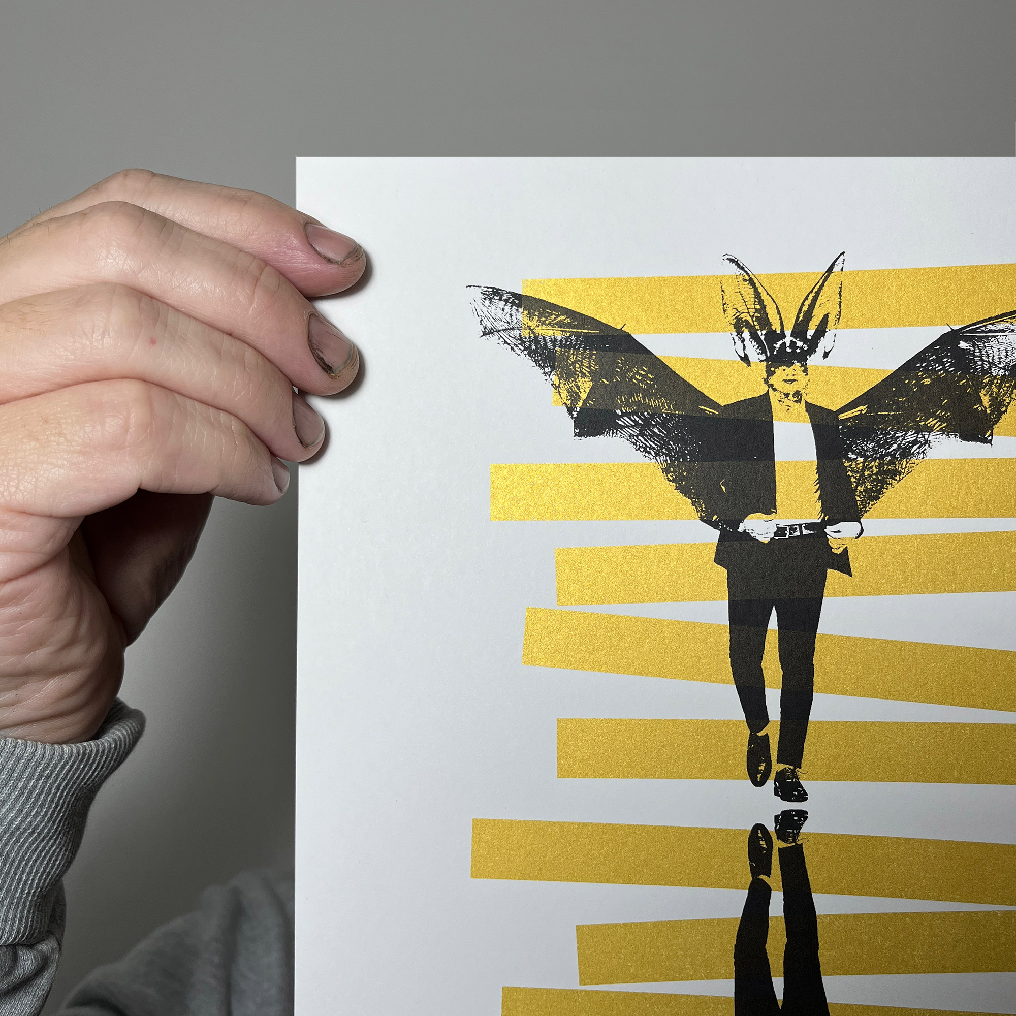Bats (gold small) - Screen Printed Poster - left close up