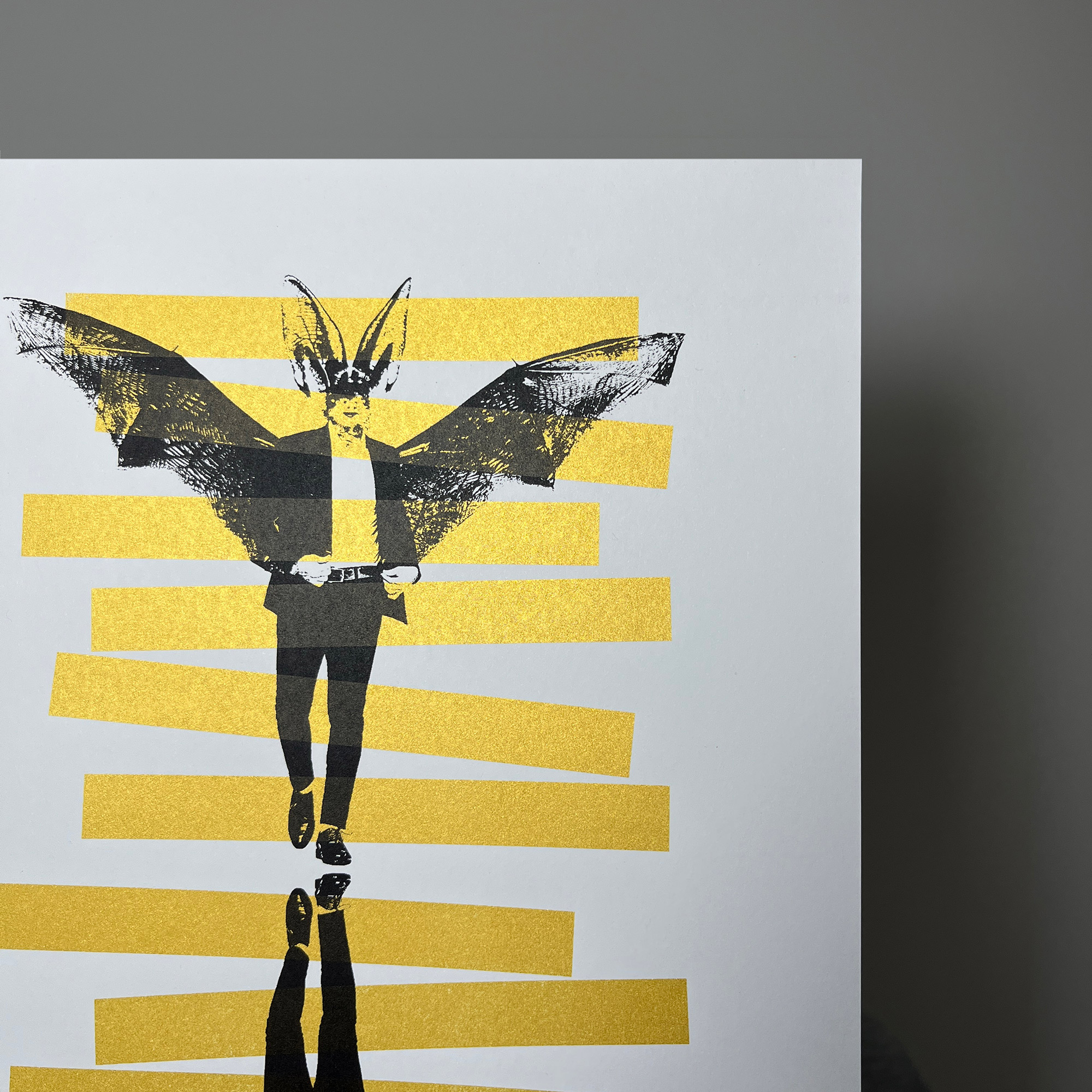 Bats (gold small) - Screen Printed Poster - right close up