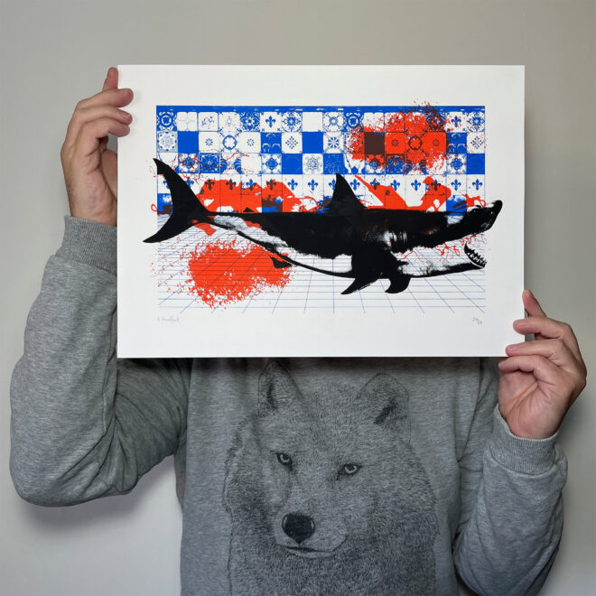 Fancy A Dip (Blue Black Red) - Screen Printed Shark Poster_main image