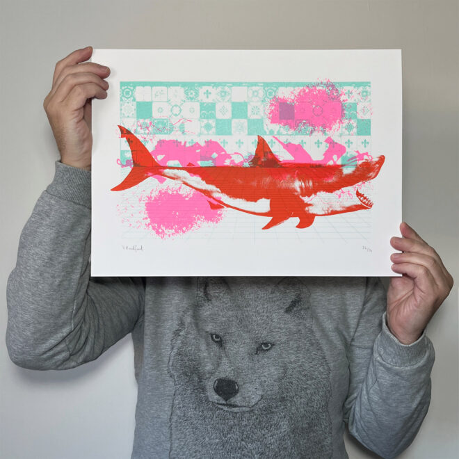 Fancy A Dip (Turquoise Pink Red) - Screen Printed Shark Poster_main image