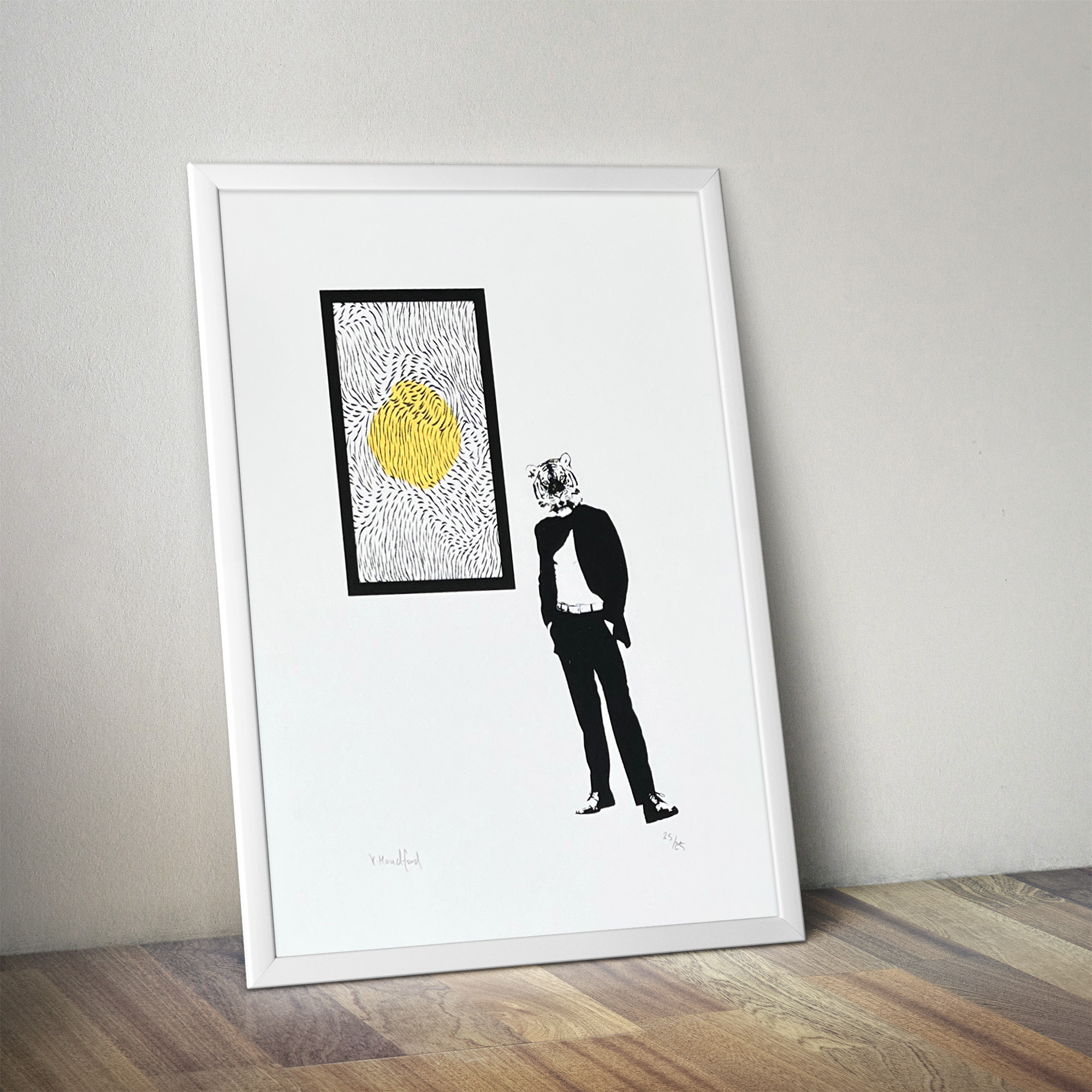 Tiger Abstract - Screen Printed Poster - mock up in frame