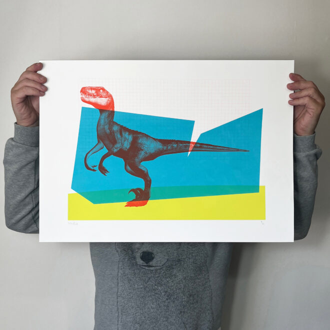 Screen Printed Dinosaur Poster - Big Red Raptor - main image