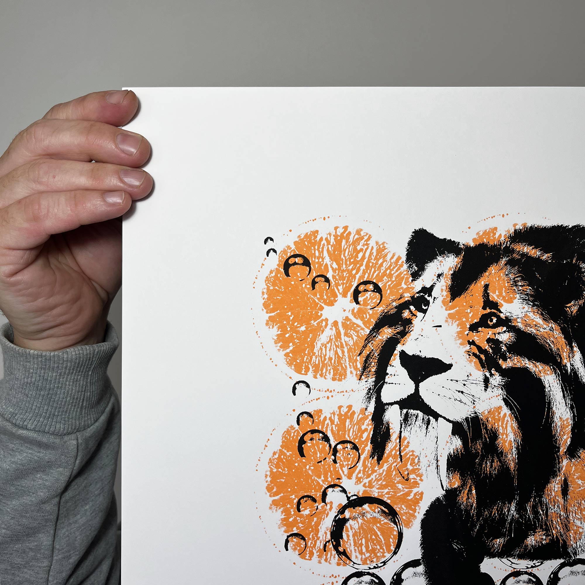 Fizzy Orange Sabre Tooth - Large - Screen printed poster - close up top left