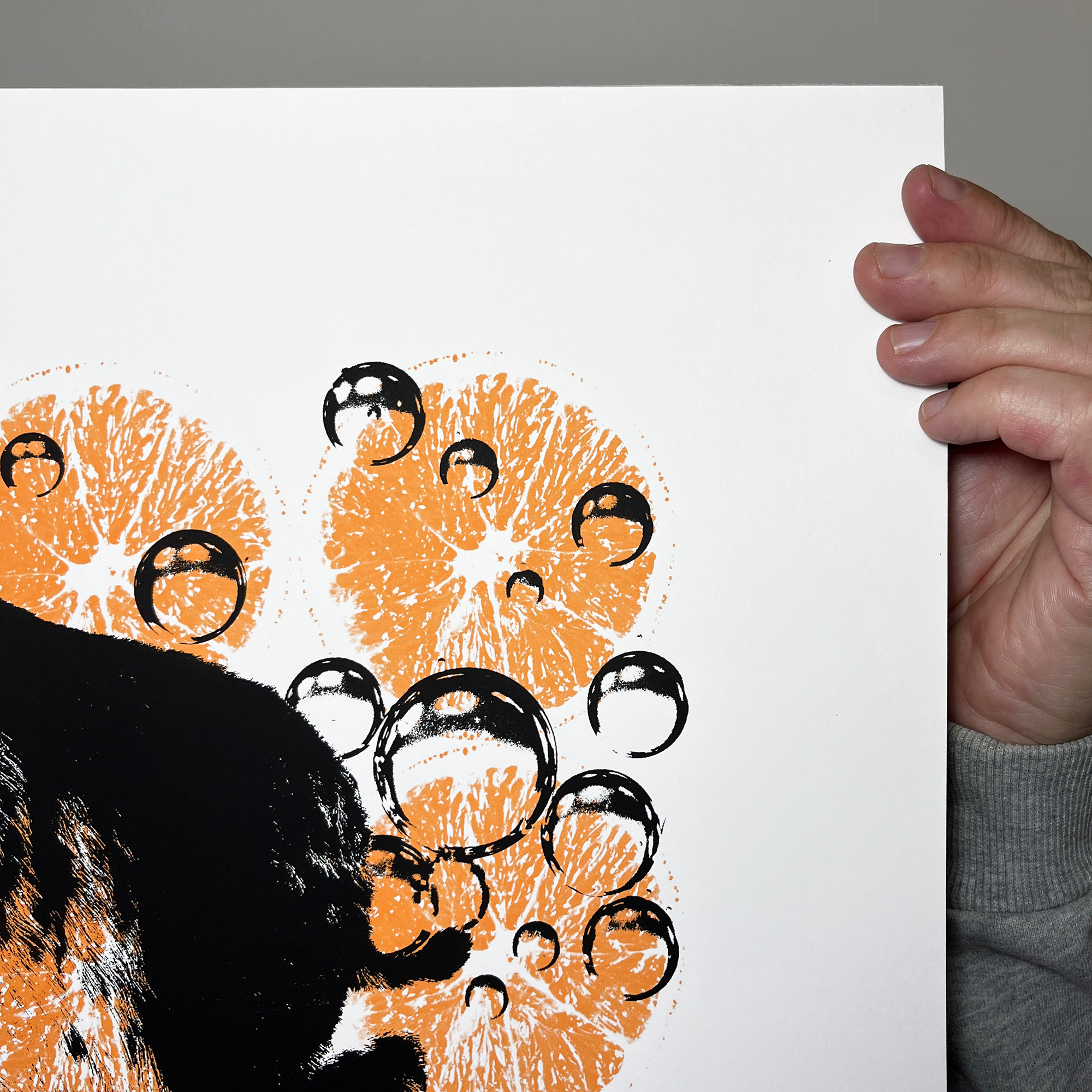 Fizzy Orange Sabre Tooth - Large - Screen printed poster - close up top right