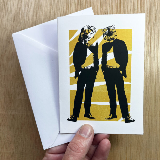 Lion and Tiger - Screen Printed Greetings Card - new image