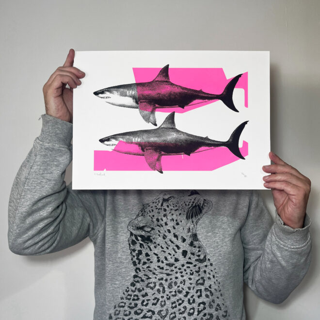 Screen Printed Shark Poster - 'Shark Tank (Neon Pink and Black)' - main image