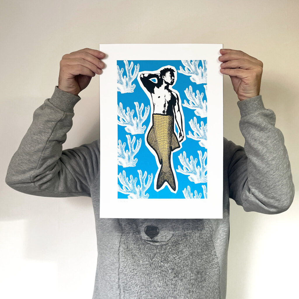 Merman - Screen Printed Poster - Gold Blue Black - main image