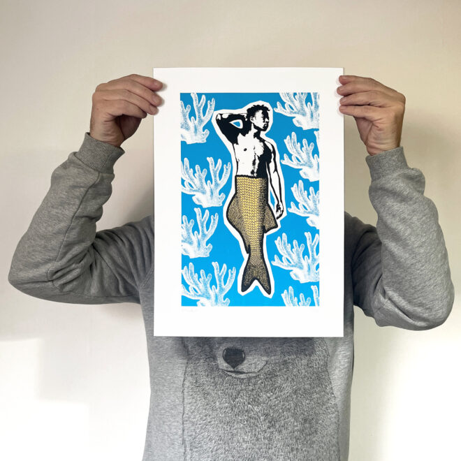 Merman - Screen Printed Poster - Gold Blue Black - main image