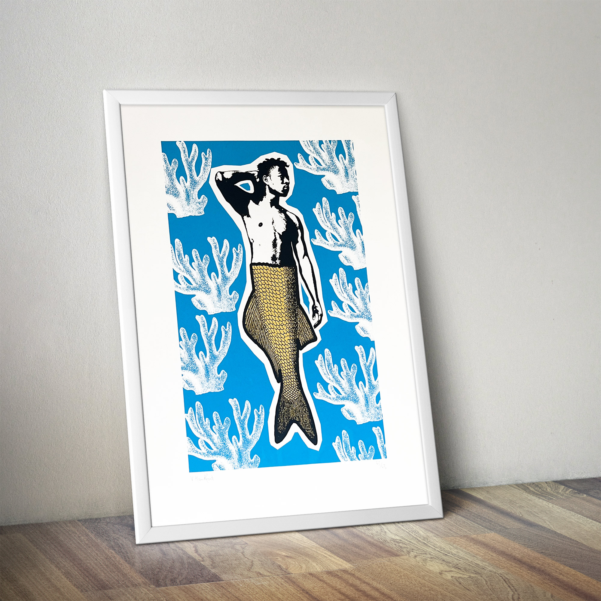 Merman - Screen Printed Poster - Gold Blue Black - Image 6