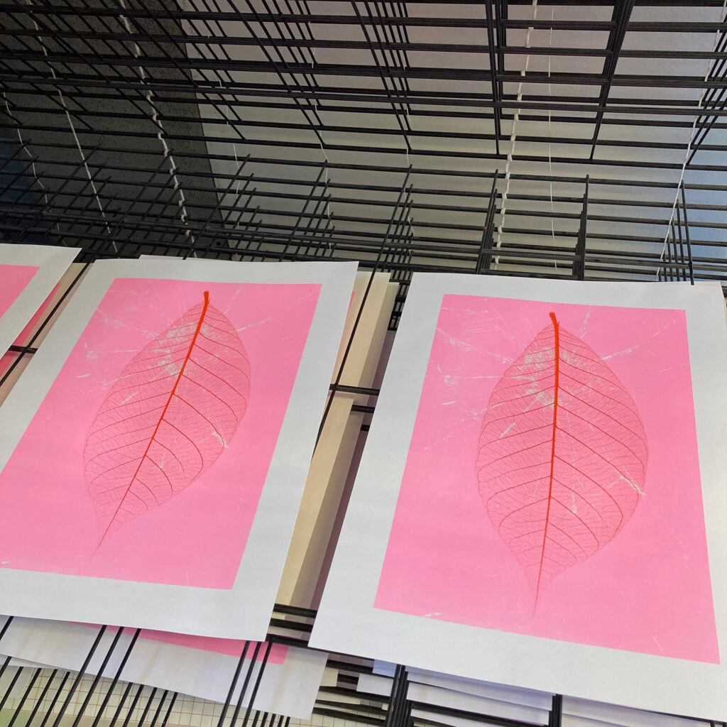 Leopard - Screen Print - process shot on drying rack