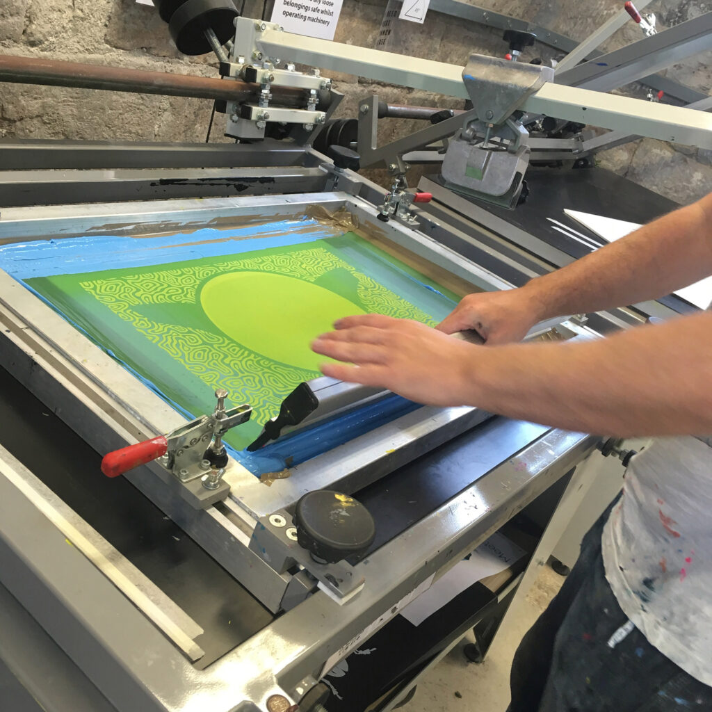 Screen printing process shot