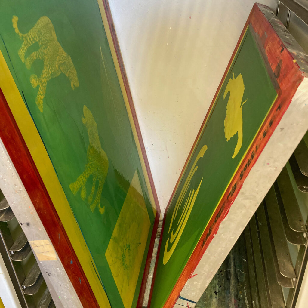 Screen Printing - screens in a drying cabinet