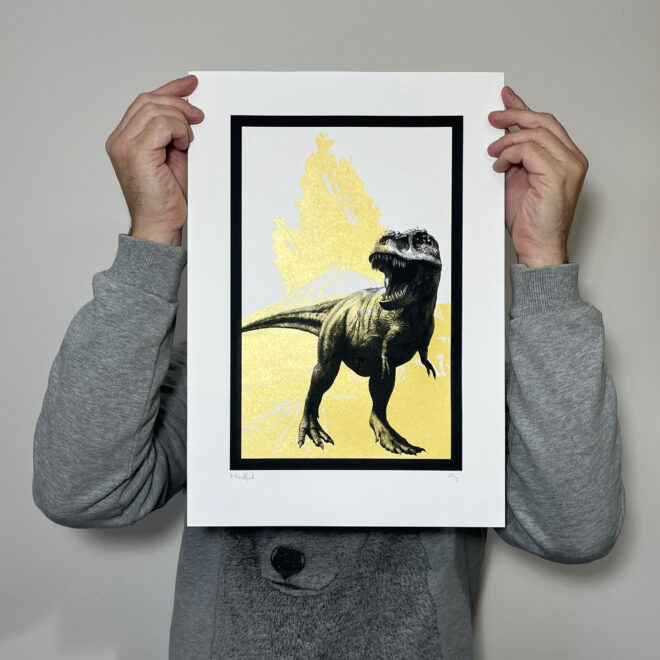 T Rex (Medium Gold) - Screen Printed Dinosaur Poster - main image