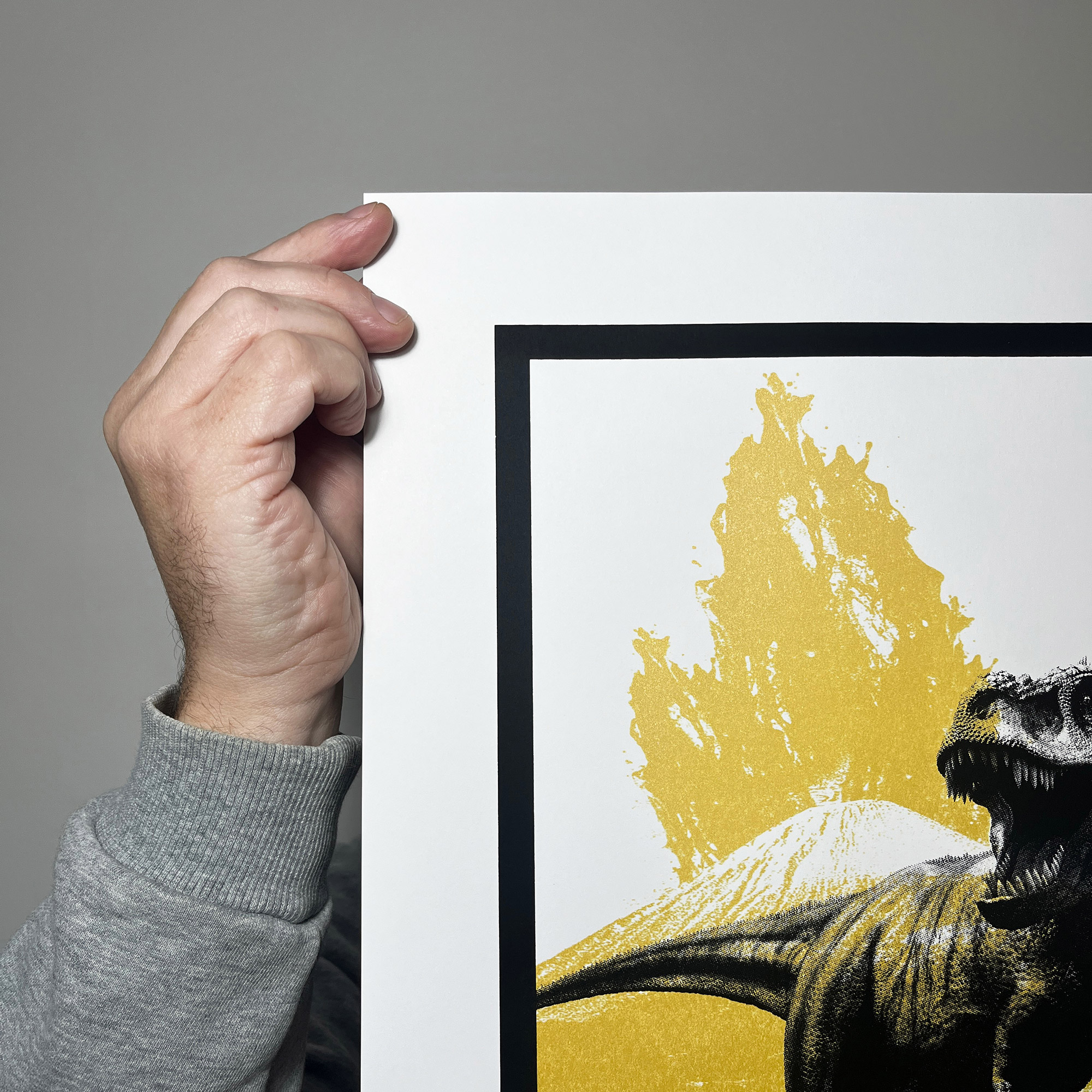 T Rex (Medium Gold) - Screen Printed Dinosaur Poster - left close up