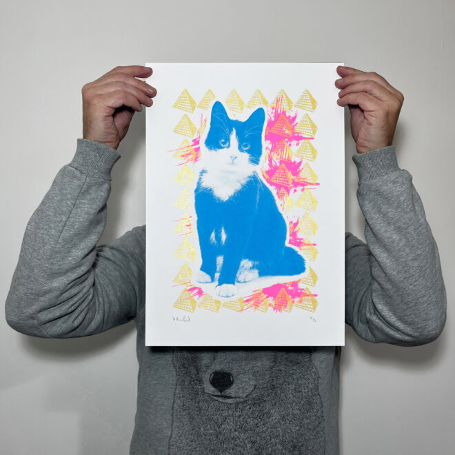 Screen Printed Poster - Cat Pyramids Gold