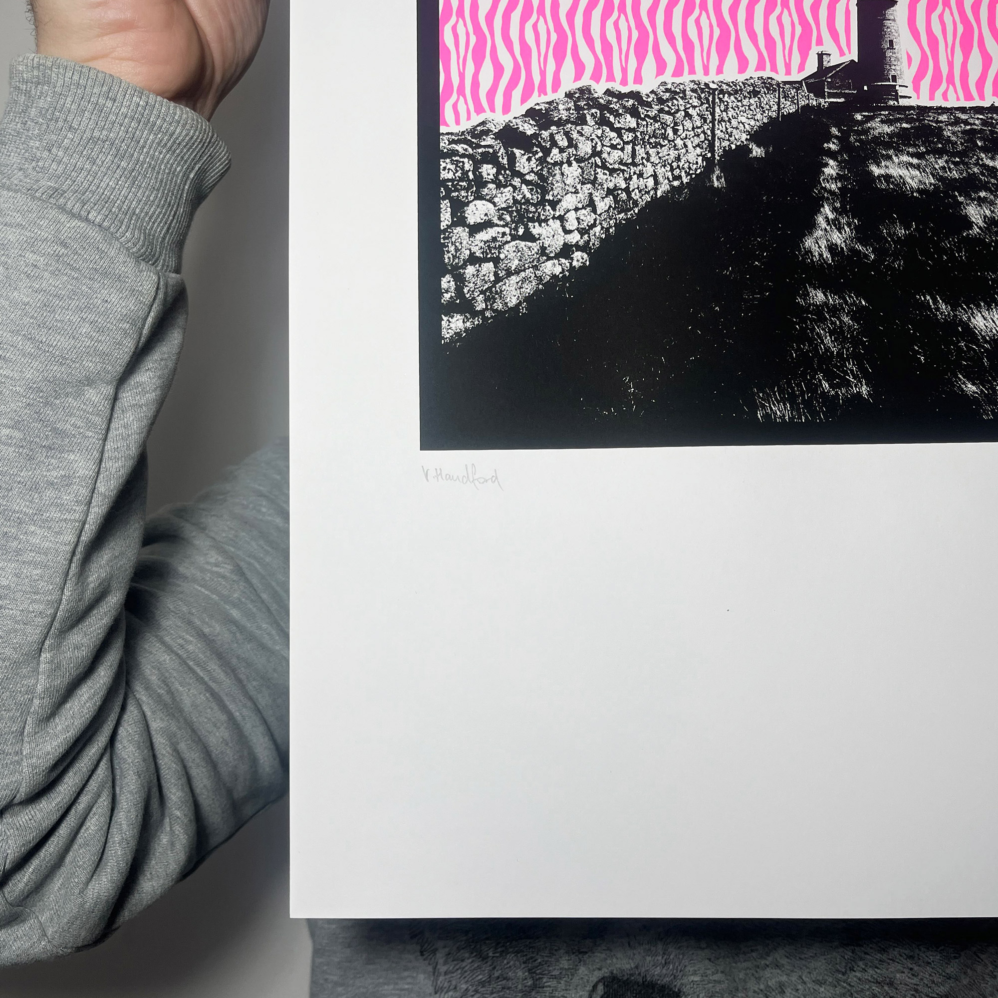 Screen Printed Lighthouse Poster – Lundy (Pink Black) - hand signed