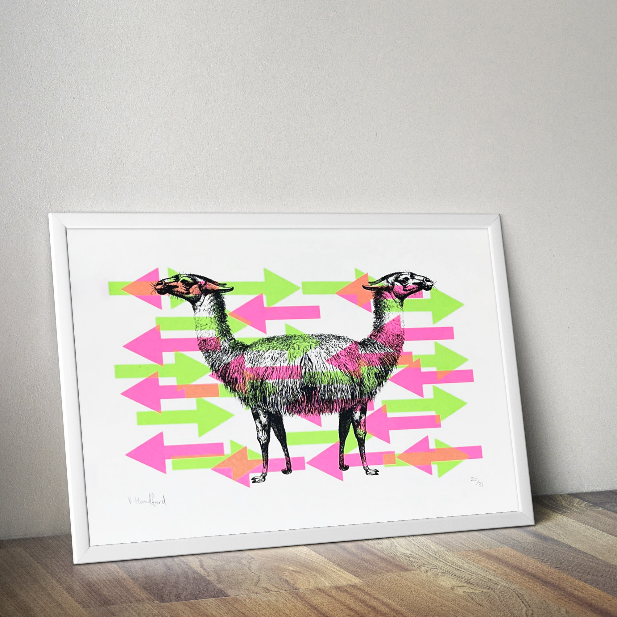 Push Me Pull You Mini - Screen Printed Poster - mock up in a frame