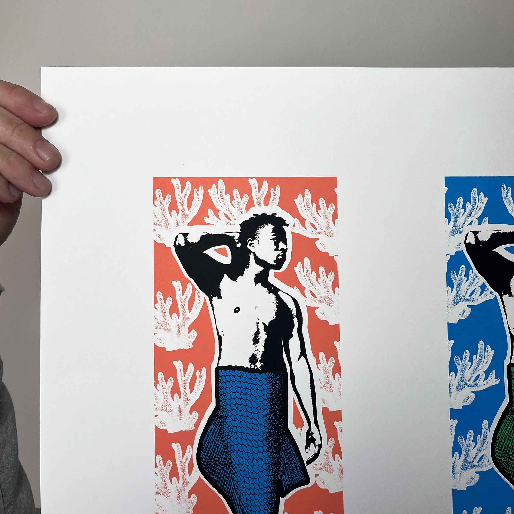 Mermen - Screen Printed Poster - left close up detail shot