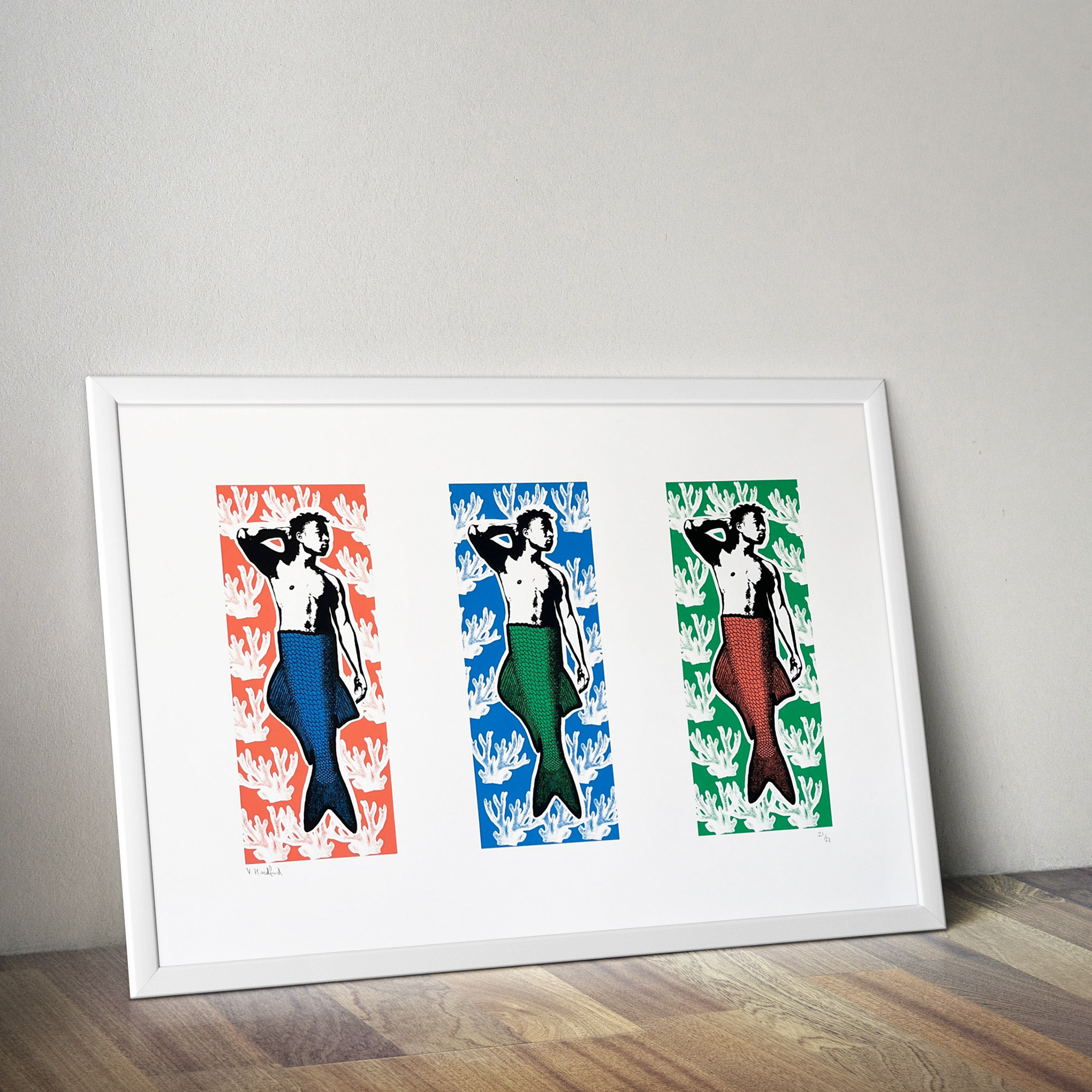 Mermen - Screen Printed Poster - mock up in a frame
