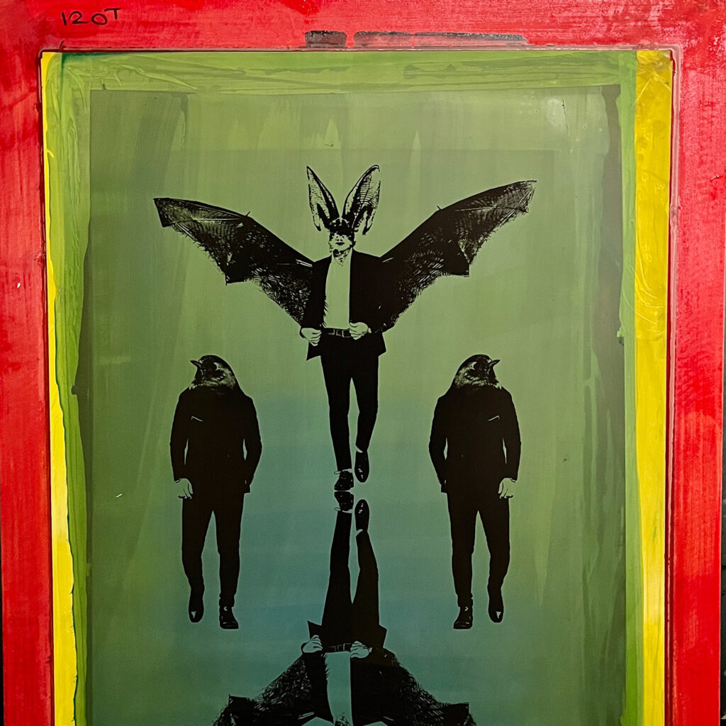 Bats and Robins (Large Green) - Screen Printed Poster - screen printing frame