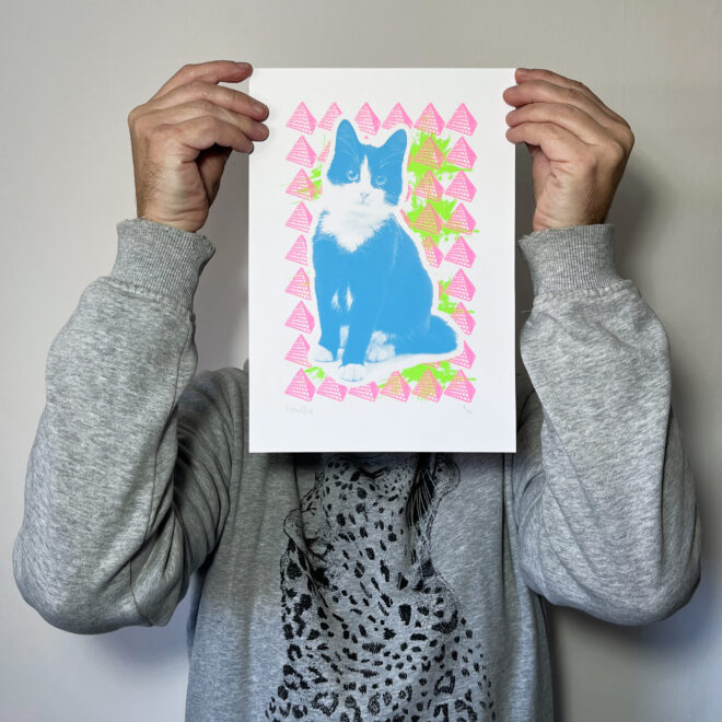 Screen Printed Poster - Cat Pyramids Mini - main image and scale shot