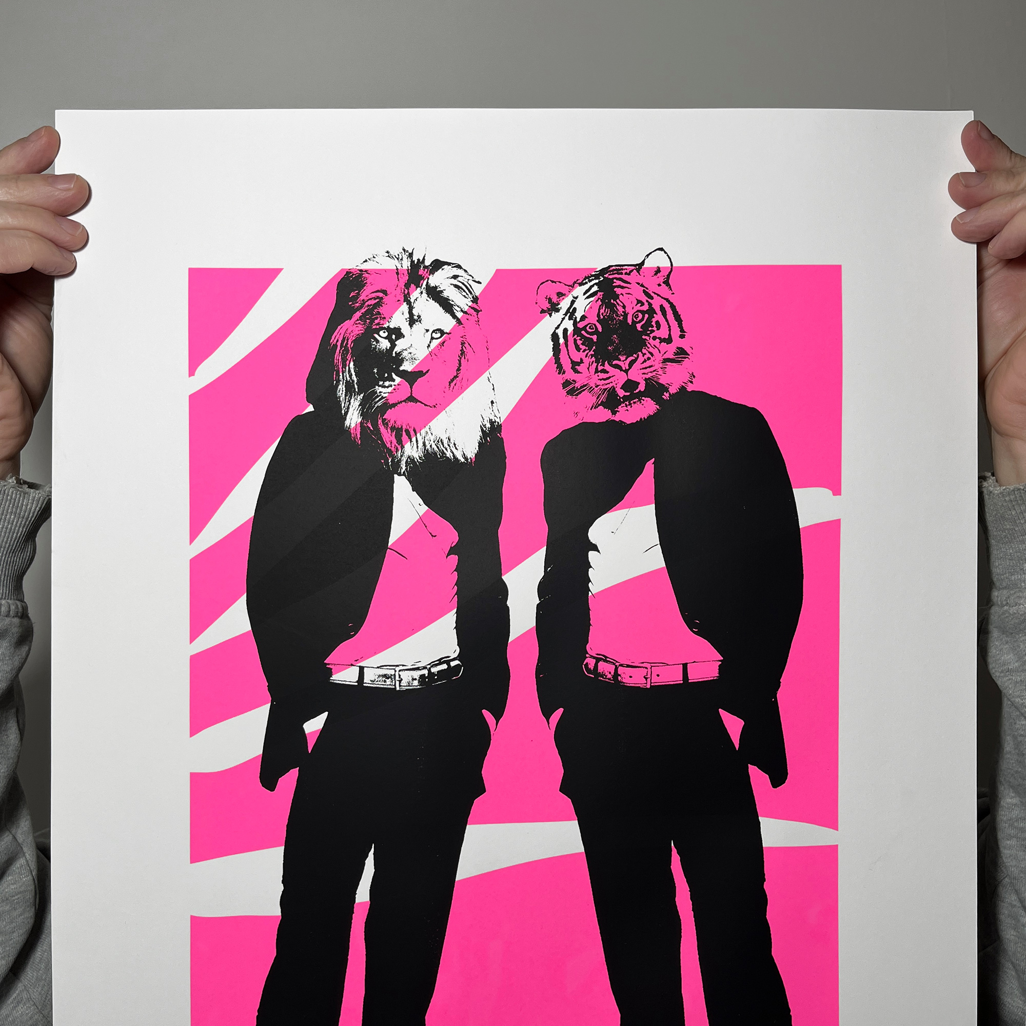 Disco Cats_Large Screen Printed Poster - close up detail shot top