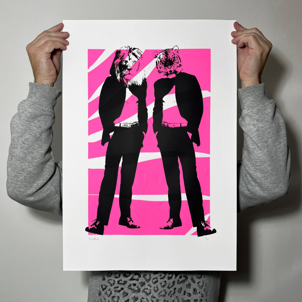 Disco Cats_Large Screen Printed Poster - scale shot