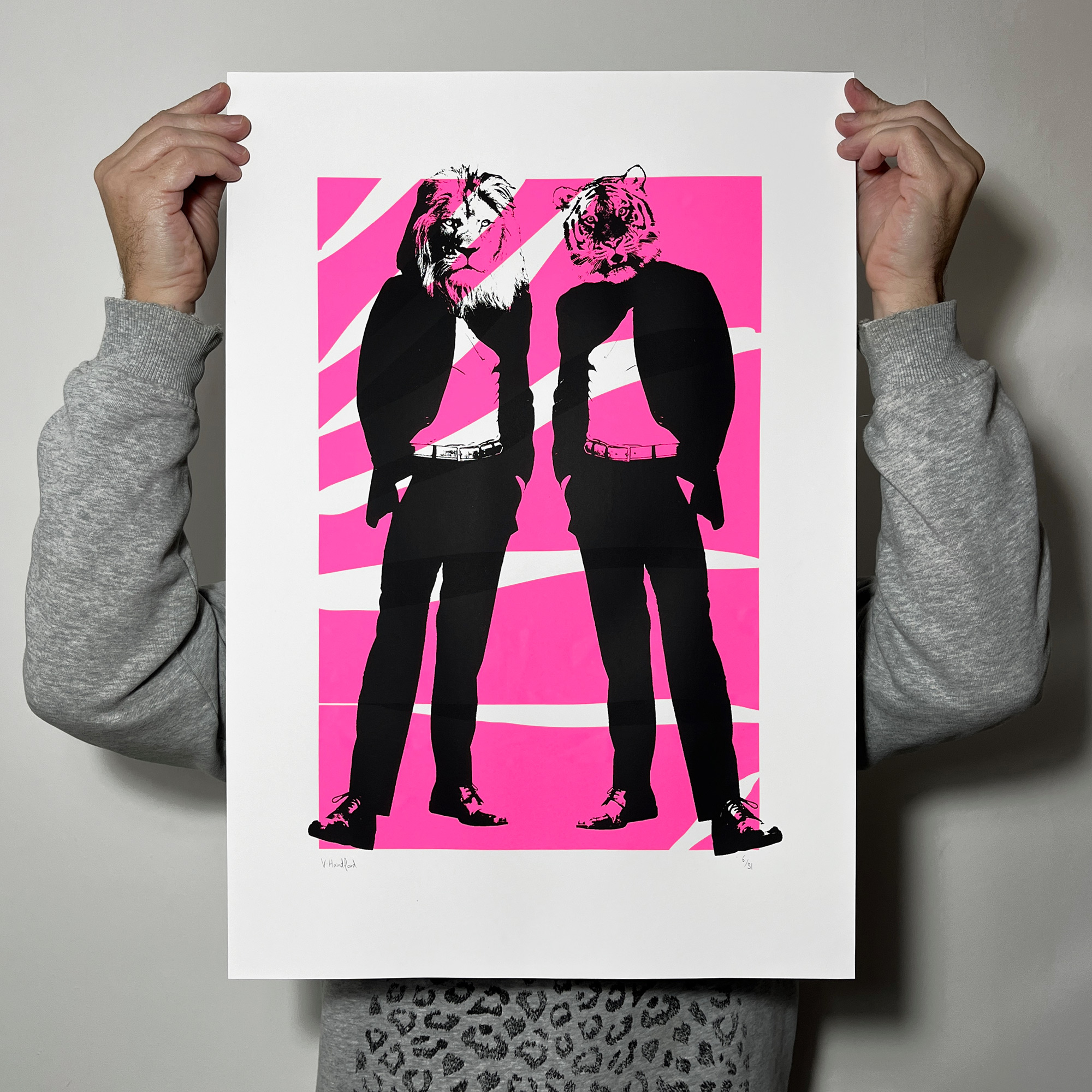 Disco Cats_Large Screen Printed Poster - scale shot