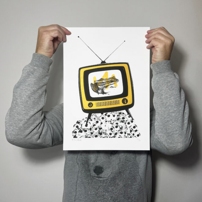 Froggy Vision - Screen Printed Poster - Medium - Gold - scale shot