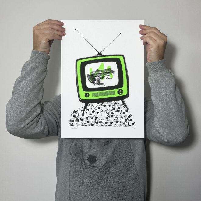 Froggy Vision - Screen Printed Poster - Medium - Neon Green - scale shot