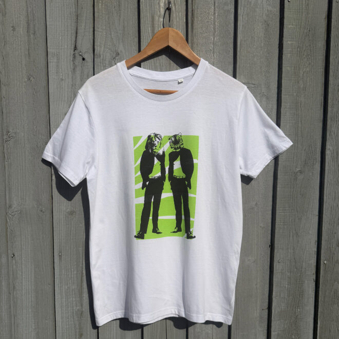 Jungle Cats - Organic Cotton T Shirt - against wooden backdrop