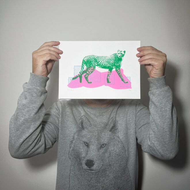 Techno Cheetah - Screen Printed Poster - scale shot