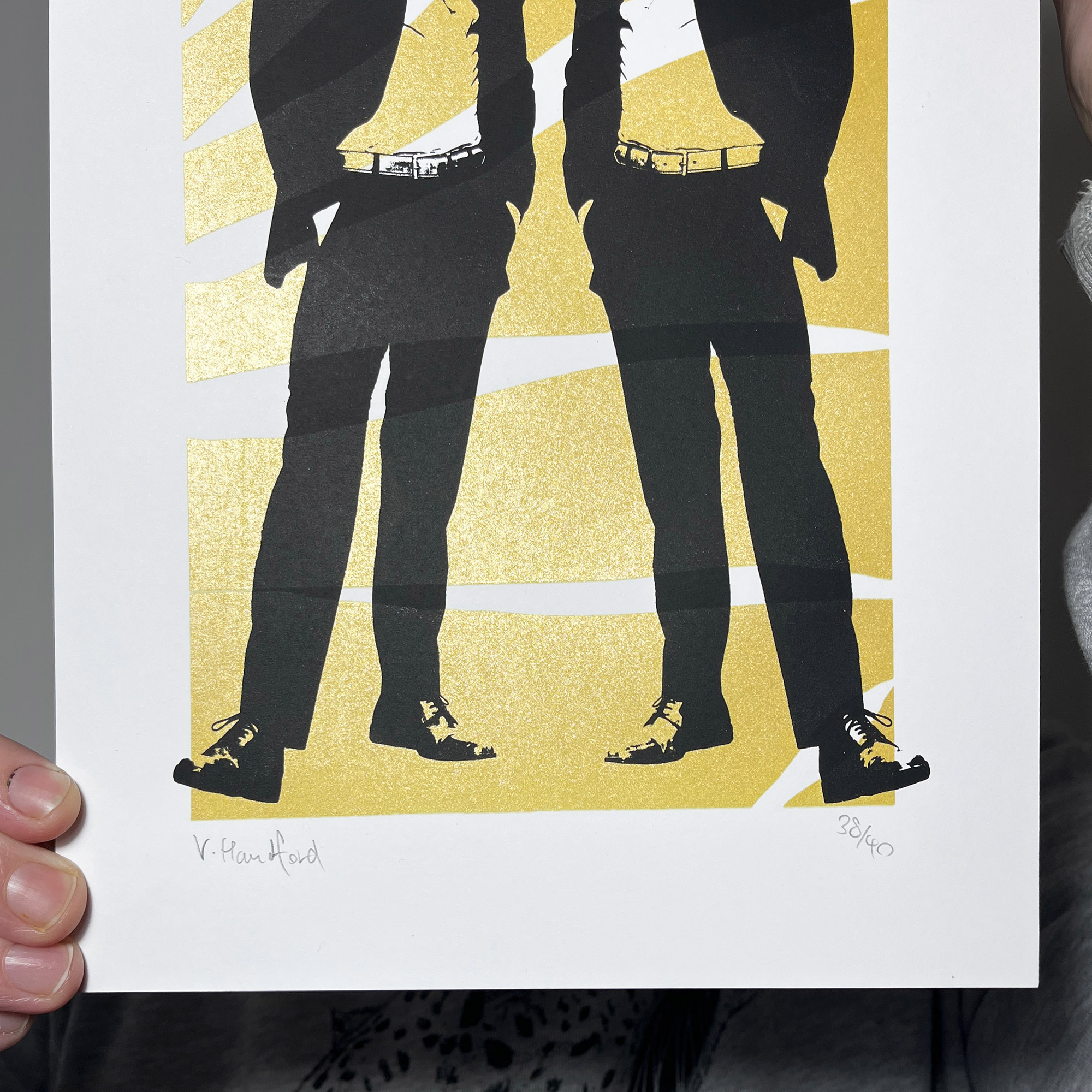Golden Cats_Screen Printed Poster_Small - close up detail shot bottom