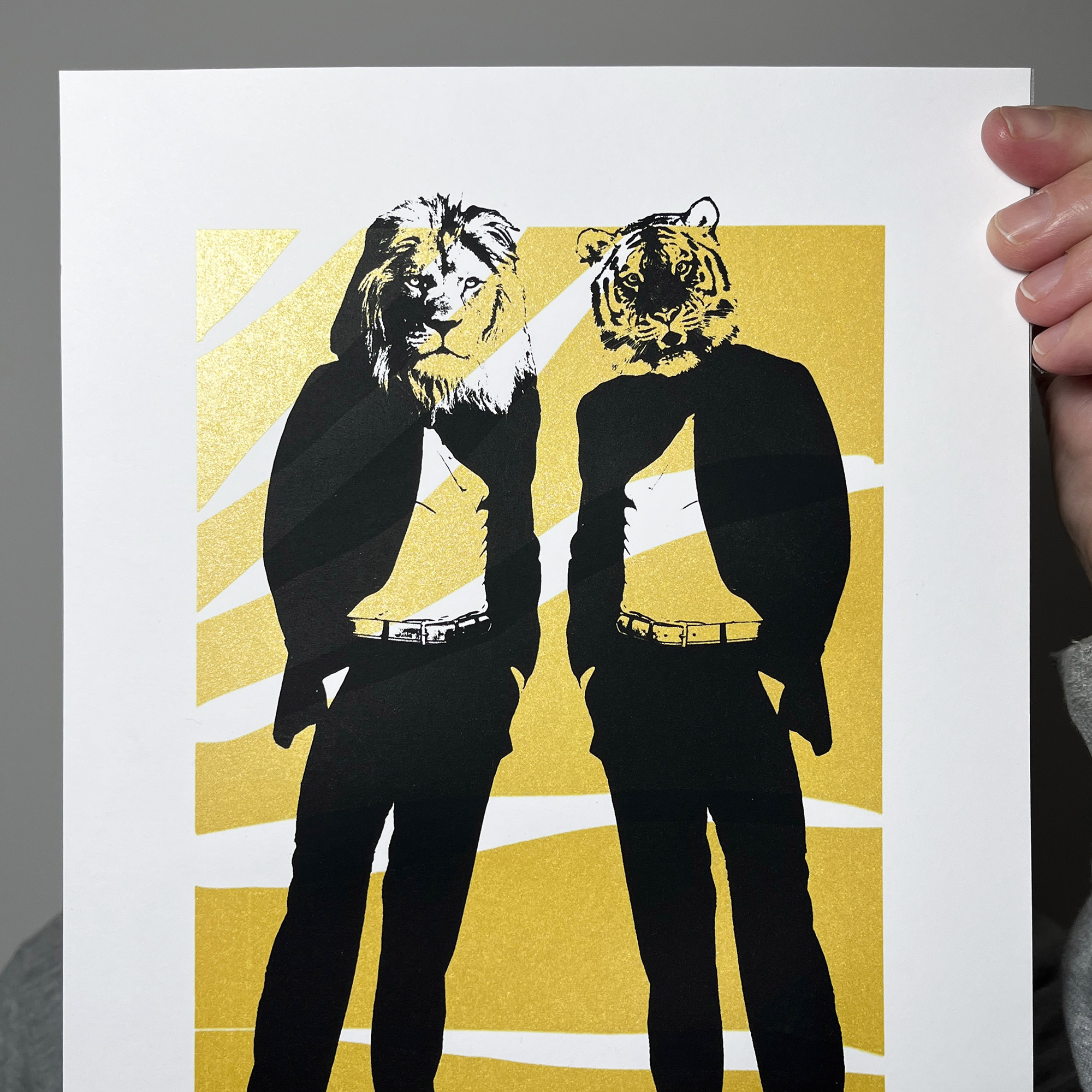 Golden Cats_Screen Printed Poster_Small - close up detail shot top