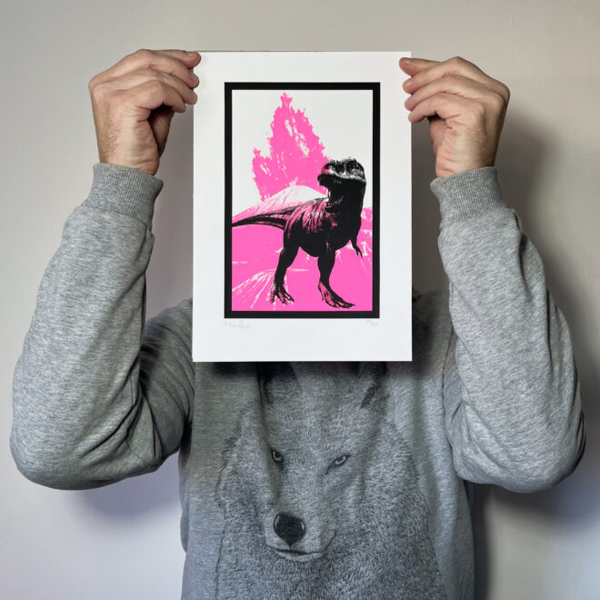 T-Rex (Mini Pink) - Screen Printed Poster - scale shot
