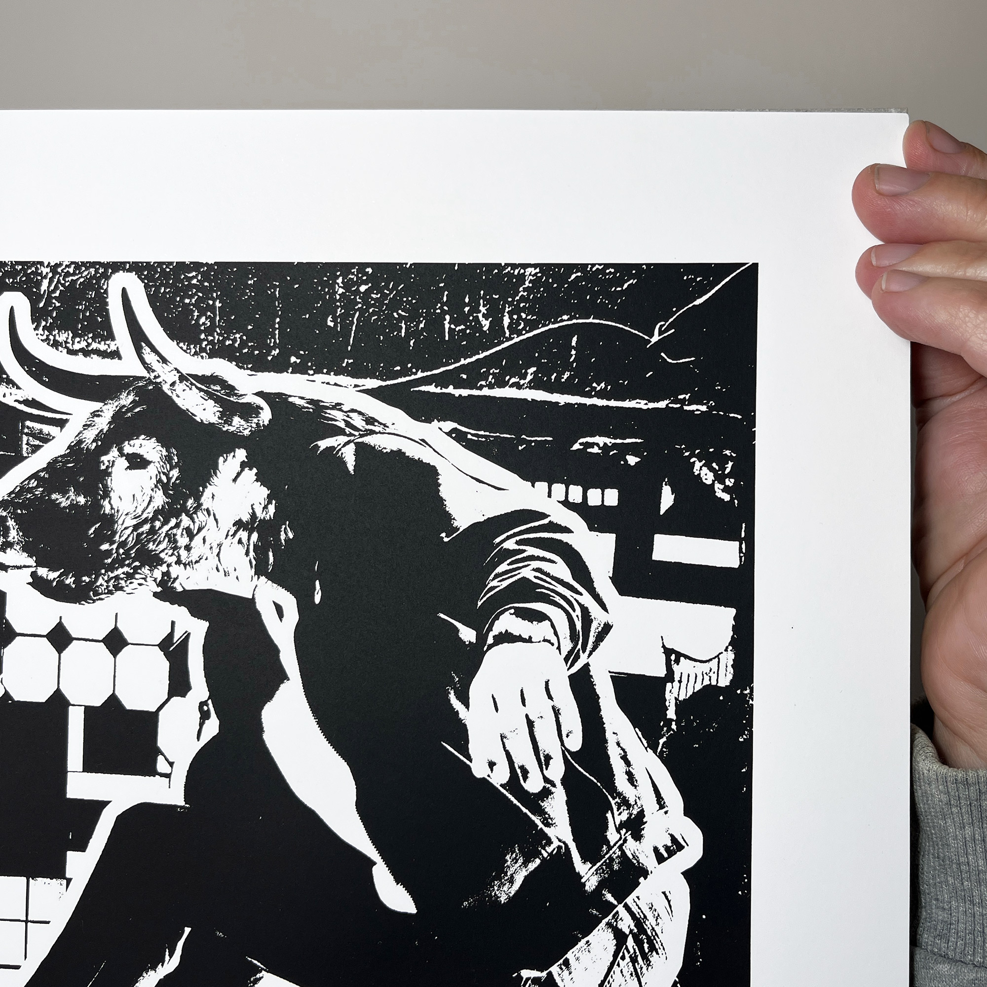 Minotaur Rock - Screen Printed Poster - close up detail shot top right