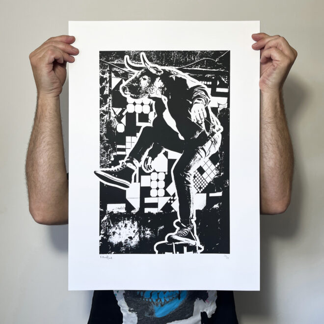 Minotaur Rock - Screen Printed Poster_Large A2 Size - scale shot