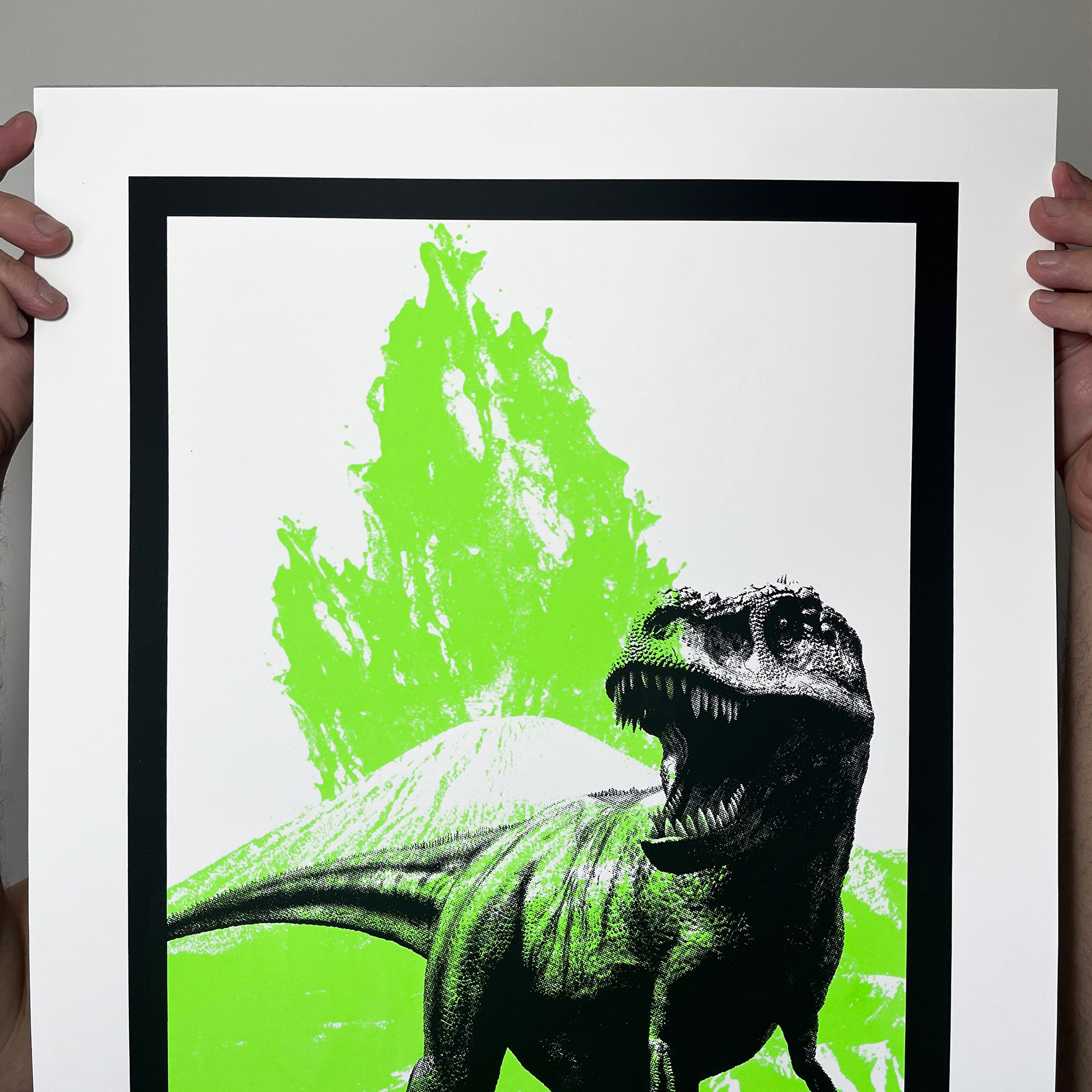 T Rex (Large Green) - Screen Printed Poster - detail shot - close up top