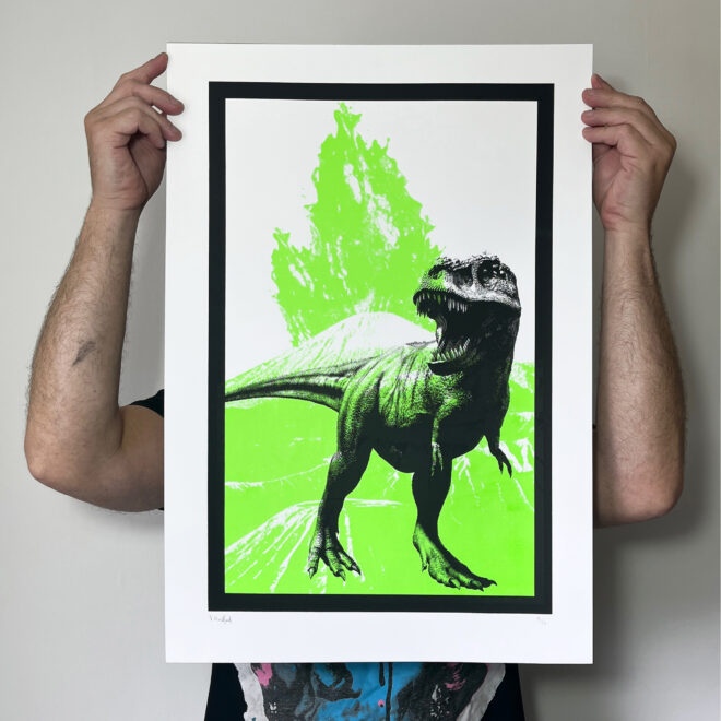T Rex (Large Green) - Screen Printed Poster - scale shot