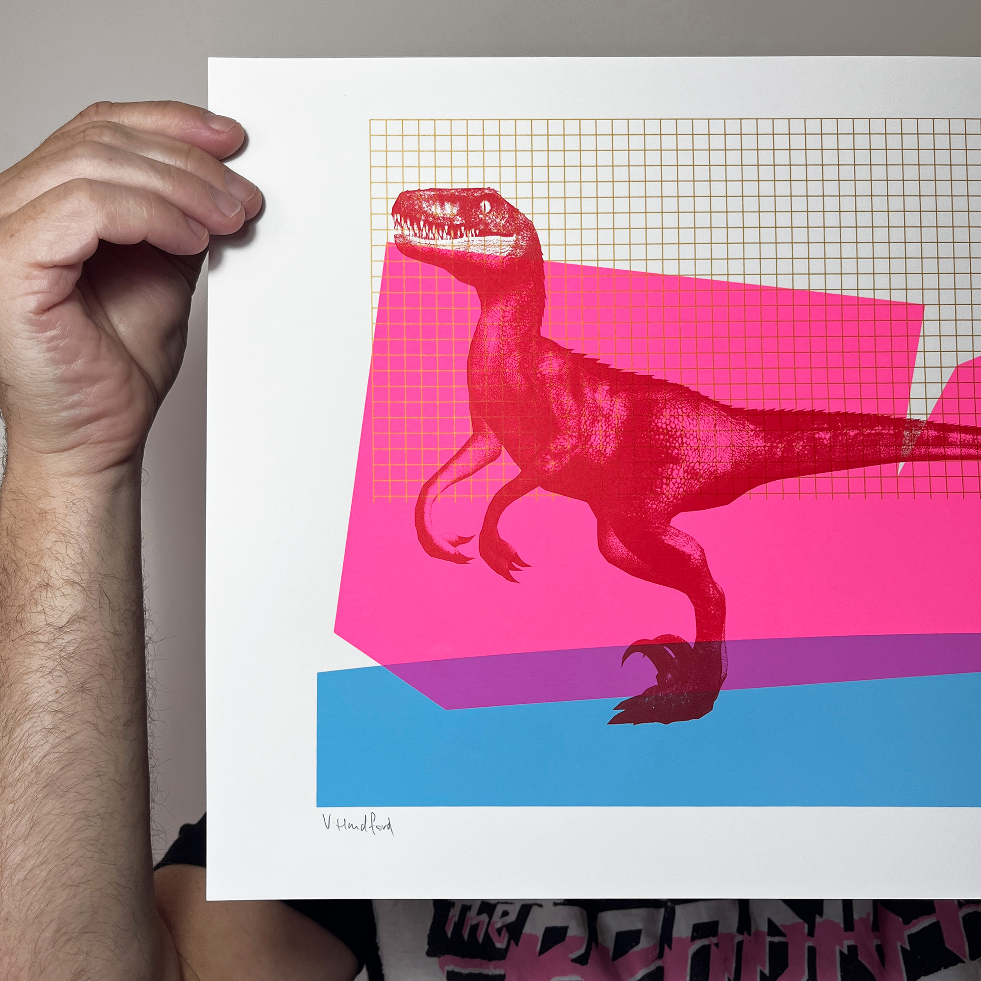 Screen Printed Dinosaur Poster - Raptor Rave - Image 2